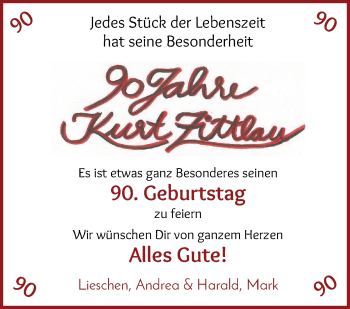 Glückwunschanzeige von Kurt Zittlau von Wuemme Zeitung