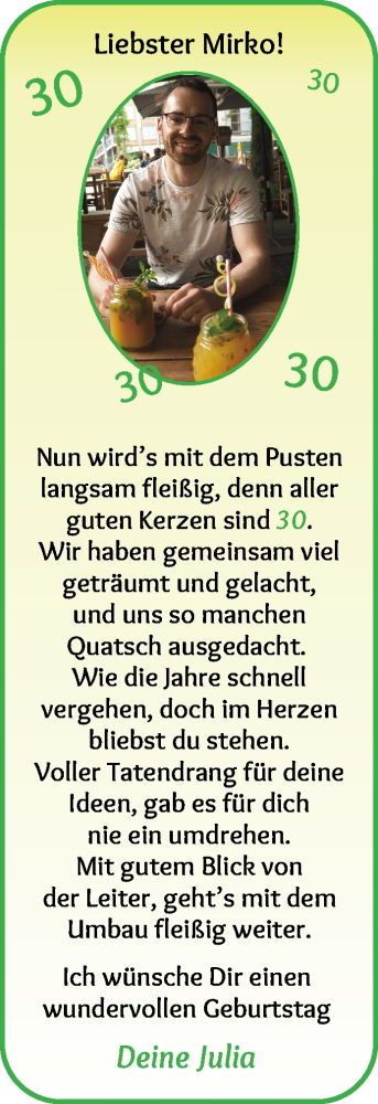 Glückwunschanzeige von Mirko Wolke von WESER-KURIER