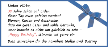 Glückwunschanzeige von Mirko Wolke von WESER-KURIER
