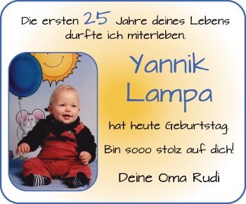 Glückwunschanzeige von Yannik Lampa von WESER-KURIER