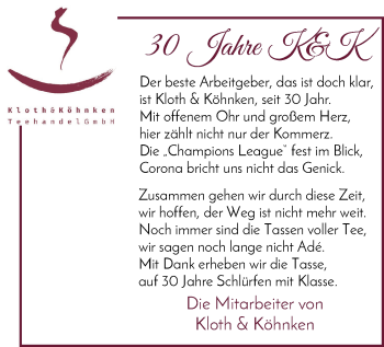 Glückwunschanzeige von 30.Jubiläum  von WESER-KURIER