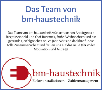 Glückwunschanzeige von Das Team von bm-haustechnik  von WESER-KURIER