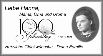 Glückwunschanzeige von Hanna  von Osterholzer Kreisblatt