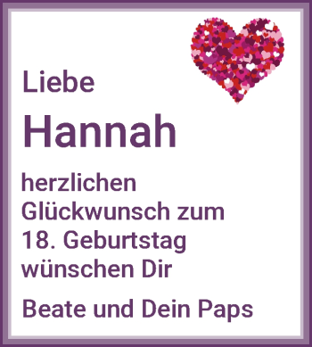 Glückwunschanzeige von Hannah Borchardt von Die Norddeutsche