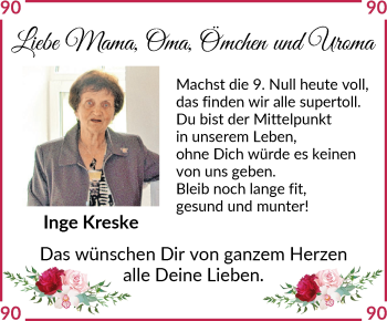 Glückwunschanzeige von Inge Kreske von Osterholzer Kreisblatt