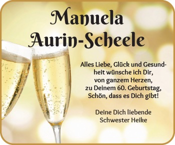 Glückwunschanzeige von Manuela Aurin-Scheele von WESER-KURIER