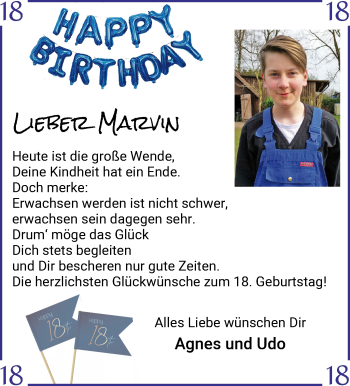 Glückwunschanzeige von Marvin  von Osterholzer Kreisblatt