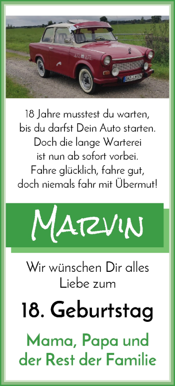 Glückwunschanzeige von Marvin Meyer von Osterholzer Kreisblatt