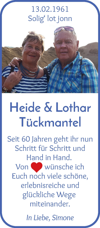 Glückwunschanzeige von Heide und Lothar Tückmantel von WESER-KURIER