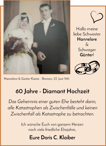 Glückwunschanzeige von Hannelore und Günter Künne von WESER-KURIER