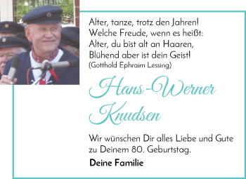 Glückwunschanzeige von Hans-Werner Knudsen von WESER-KURIER
