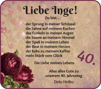 Glückwunschanzeige von Inge Thölken von Wuemme Zeitung