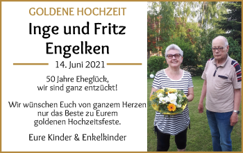 Glückwunschanzeige von Inge und Fritz Engelken von Wuemme Zeitung