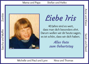 Glückwunschanzeige von Iris  von Osterholzer Kreisblatt
