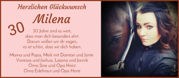 Glückwunschanzeige von Milena Paul von Osterholzer Kreisblatt