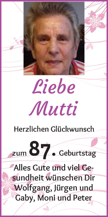 Glückwunschanzeige von Mutti  von WESER-KURIER