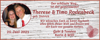 Glückwunschanzeige von Therese und Timo Rodenbeck von WESER-KURIER