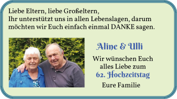 Glückwunschanzeige von Aline und Ulli  von Osterholzer Kreisblatt