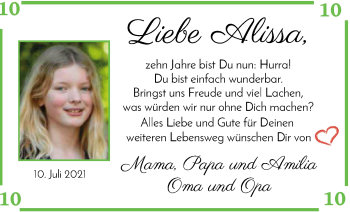 Glückwunschanzeige von Alissa  von Osterholzer Kreisblatt
