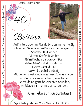 Glückwunschanzeige von Bettina  von Osterholzer Kreisblatt