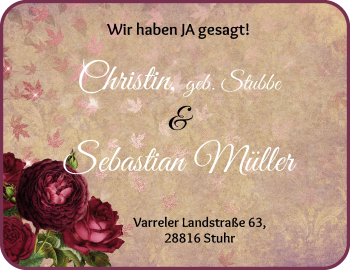 Glückwunschanzeige von Christin und Sebastian Müller von WESER-KURIER