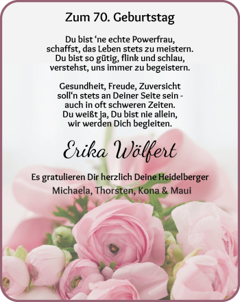 Glückwunschanzeige von Erika Wölfert von Achimer Kurier/Verdener Nachrichten