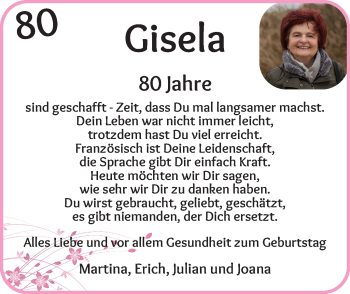 Glückwunschanzeige von Gisela  von Die Norddeutsche