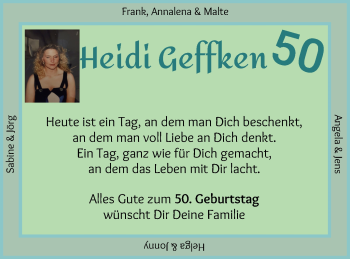 Glückwunschanzeige von Heidi Geffken von Wuemme Zeitung