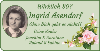 Glückwunschanzeige von Ingrid Asendorf von WESER-KURIER