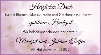 Glückwunschanzeige von Margrit und Johann Tietjen von Osterholzer Kreisblatt