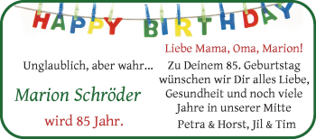 Glückwunschanzeige von Marion Schröder von WESER-KURIER