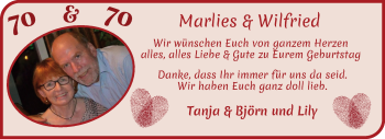 Glückwunschanzeige von Marlies und Wilfried Timmermann von WESER-KURIER