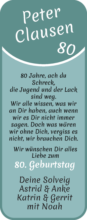 Glückwunschanzeige von Peter Clausen von WESER-KURIER
