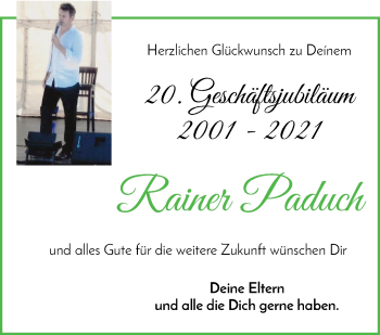 Glückwunschanzeige von Rainer Paduch von Die Norddeutsche