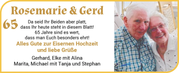 Glückwunschanzeige von Rosemarie und Gerd  von WESER-KURIER