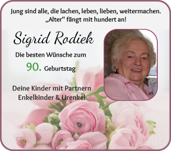 Glückwunschanzeige von Sigrid Rodiek von WESER-KURIER