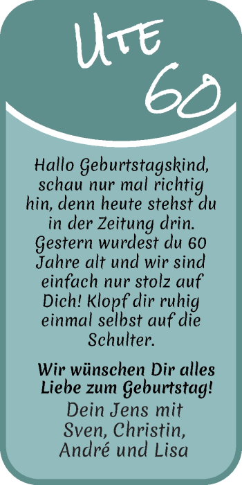 Glückwunschanzeige von Ute  von Osterholzer Kreisblatt