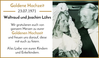 Glückwunschanzeige von Waltraud und Joachim Lührs von WESER-KURIER