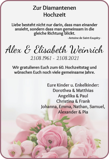 Glückwunschanzeige von Alex und Elisabeth Weinrich von WESER-KURIER