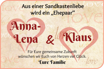 Glückwunschanzeige von Anna-Lena und Klaus  von Wuemme Zeitung