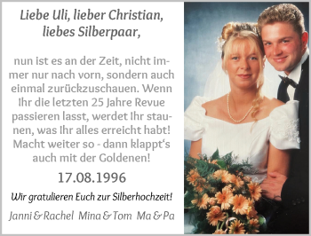 Glückwunschanzeige von Christian und Uli Plaster von WESER-KURIER