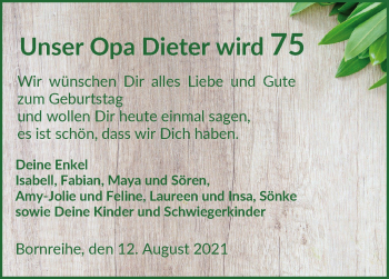 Glückwunschanzeige von Dieter  von Osterholzer Kreisblatt