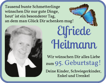 Glückwunschanzeige von Elfriede Heitmann von Wuemme Zeitung