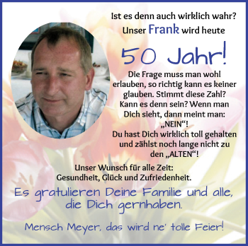 Glückwunschanzeige von Frank  von Die Norddeutsche
