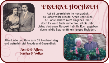 Glückwunschanzeige von Gerda und Herbert Meyerdierks von Wuemme Zeitung