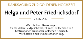 Glückwunschanzeige von Helga und Peter Friedrichsdorf von Die Norddeutsche