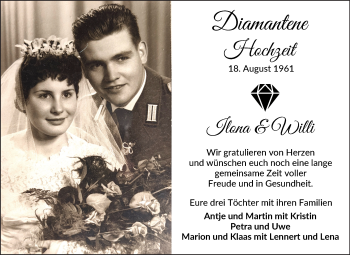 Glückwunschanzeige von Ilona und Willi  von Die Norddeutsche