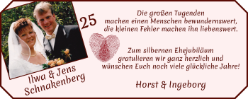Glückwunschanzeige von Ilwa & Jens Schnakenberg von WESER-KURIER