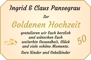 Glückwunschanzeige von Ingrid & Claus Pansegrau von Wuemme Zeitung