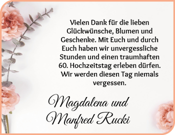 Glückwunschanzeige von Magdalena und Manfred Rucki von Wuemme Zeitung